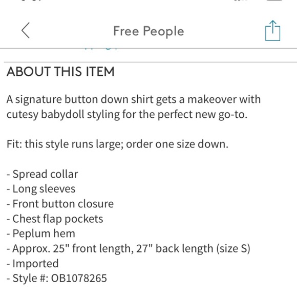 Free People Dylan button down Babydoll top - Picture 4 of 7